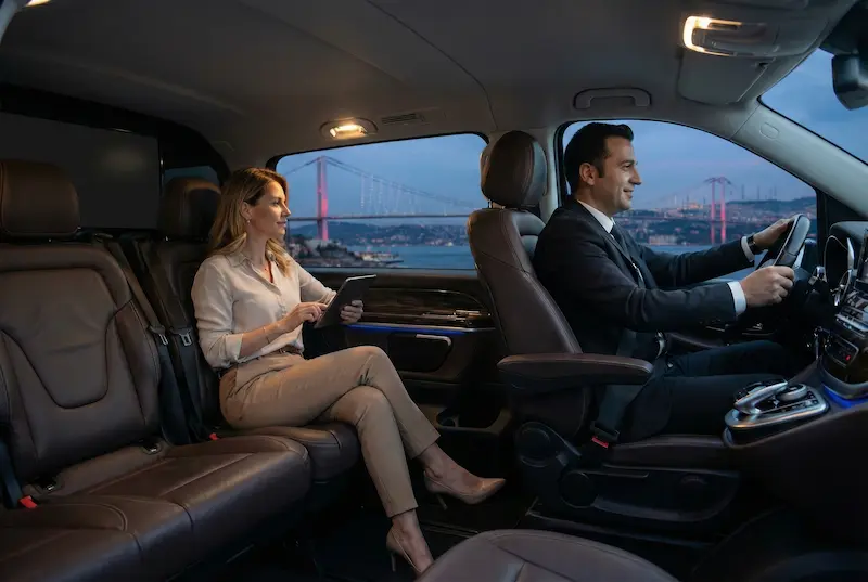 Arrival–in–istanbul–the–vip–transfer–experience: private vip transfer inside a luxury vehicle with bosphorus bridge view in istanbul