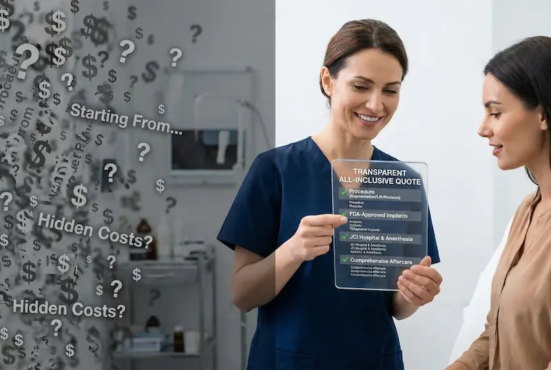 How much is a boob job in turkey in usd illustration showing transparent pricing versus hidden costs in Turkey