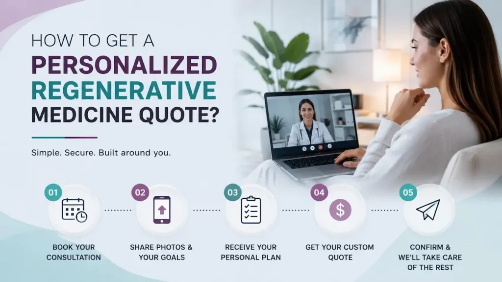 Regenerative medicine cost in Turkey consultation visual showing Canadian patients how to receive a personalized CAD quote online.