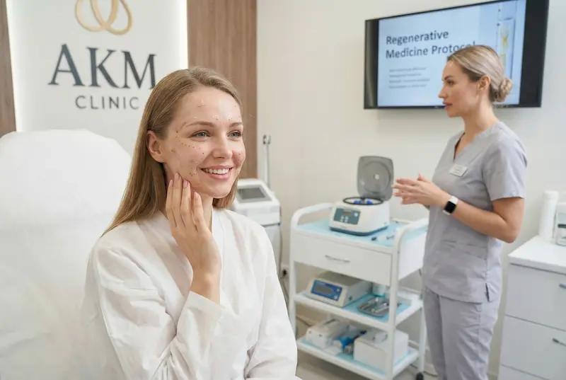 Patient consultation at AKM Clinic with clinician discussing a regenerative medicine protocol, supporting how to decide if regenerative medicine cost in Turkey is worth it.