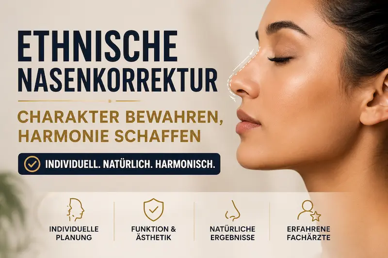Ethnische Nasenkorrektur Türkei: Profilansicht mit Fokus auf individuelle Planung, natürliche Harmonie und Charaktererhalt.