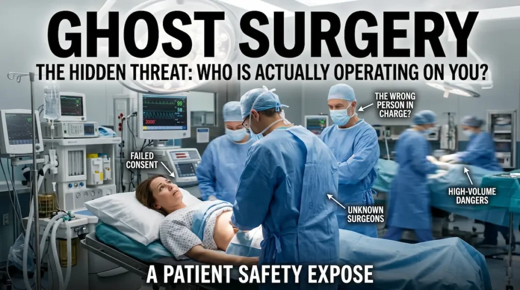 Operating room scene showing hidden surgeon substitution risks and failed consent concerns related to ghost surgery in Turkey.