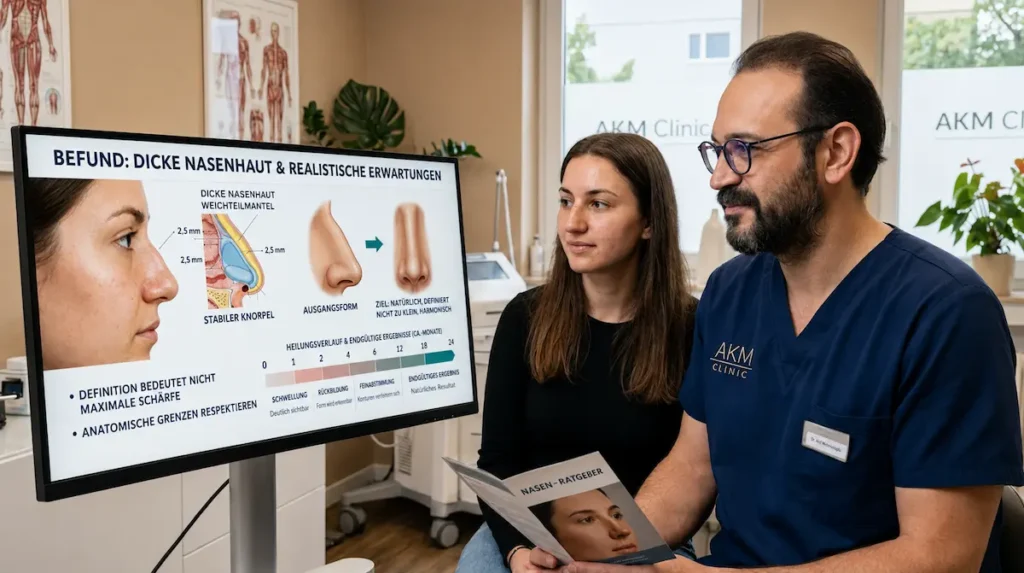 Beratung zu „nasen op dicke haut“ mit Heilungszeit, anatomischen Grenzen und realistischem Nasen-OP-Endergebnis.