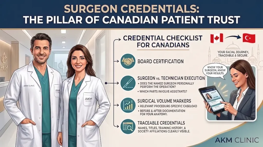 Canadian patient reviews surgeon credentials for best plastic surgery clinic Turkey with certification checklist and AKM doctors.