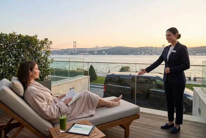 Why medical tourism feels like a vacation: relaxing hotel terrace recovery in istanbul with bosphorus view and concierge-style support