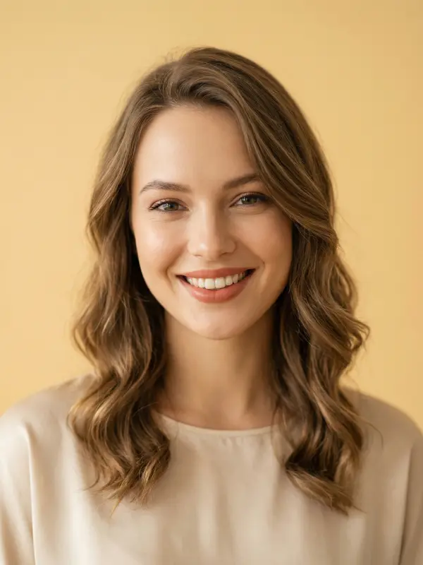 A beautiful, smiling young woman with a radiant, refreshed face and full lips, showcasing the stunning natural results of an Endoscopic Temporal Lift All-Inclusive Package in Turkey.