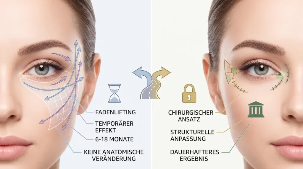 Fox Eyes Türkei: Vergleich von Fadenlifting und chirurgischem Ansatz zur Anhebung der äußeren Augenwinkel.