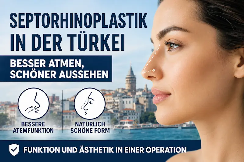 Septorhinoplastik Türkei: Profilansicht mit Fokus auf Nasenatmung und eine natürlich harmonische Nasenform.