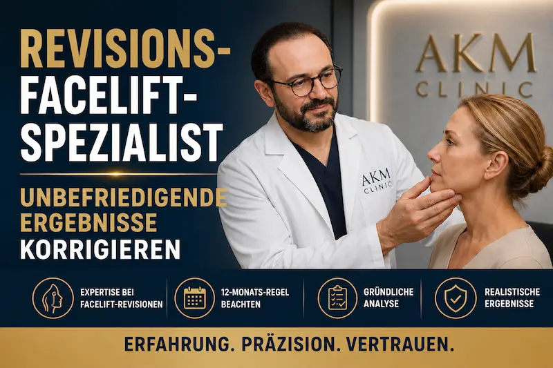 Revisions Facelift Spezialist bei der fachlichen Analyse eines unbefriedigenden Facelift-Ergebnisses in der AKM Clinic.