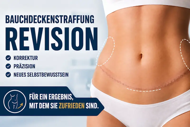 Bauchdeckenstraffung Revision mit markierten Dog Ears, breiter Narbe und Asymmetrie am Unterbauch.