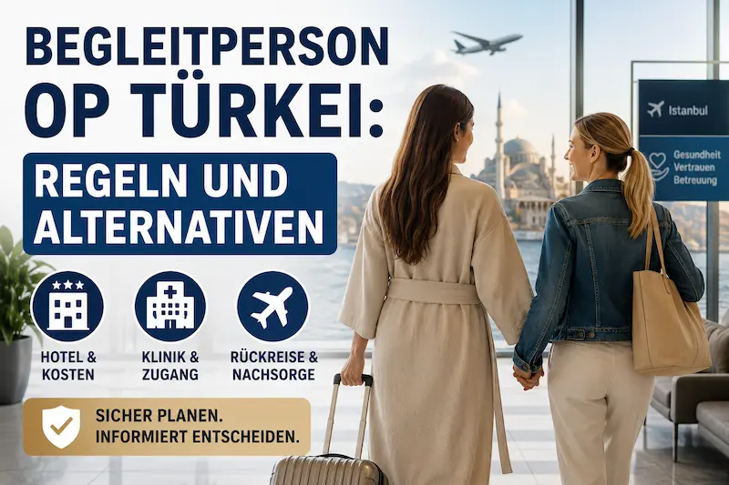 Begleitperson OP Türkei: Zwei Frauen reisen gemeinsam nach Istanbul und planen Hotel, Klinikzugang, Rückreise und Nachsorge.