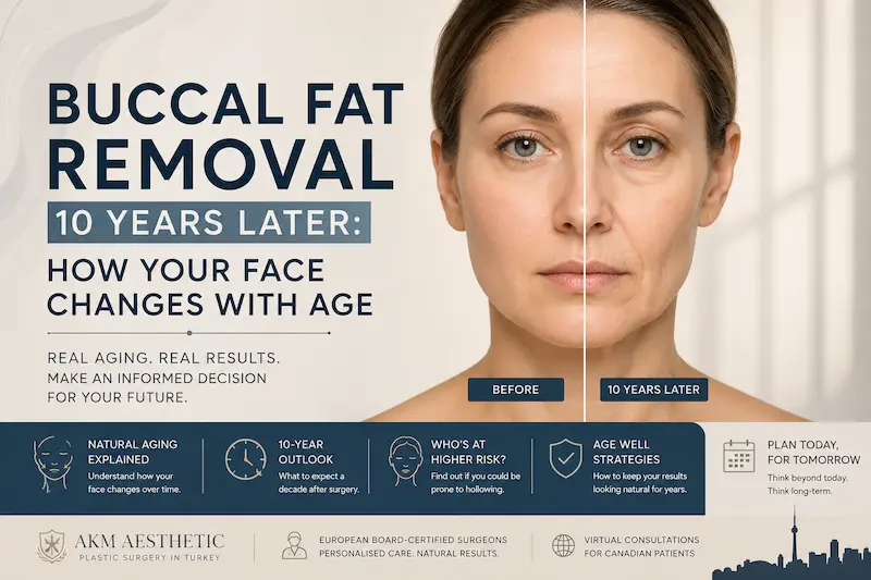 Buccal fat removal 10 years later cover image showing facial aging, cheek hollowing risk, and long-term balance.