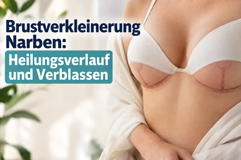 Coverbild zu Narben nach der Brustverkleinerung mit Brustkontur, Ankerschnitt und Hinweis auf den Heilungsverlauf.